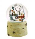 Boule à neige musicale de Noël: boule à neige avec enfants collectant du bois, maisons éclairées et neige automatique