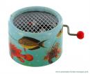 Boîte ronde en carton pour mécanisme musical à manivelle afin de créer votre propre boîte à musique (décor poissons)