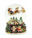 Boule à neige musicale de Noël avec globe en verre, socle en polystone et scène de Père Noël dans son traineau