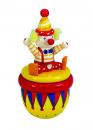 Boîte à musique animée en bois avec clown: boîte à musique avec clown rouge en jaune