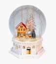 Boîte à musique animée de Noël en bois et résine: boîte à musique avec bonhomme de neige dans son jardin