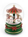 Boule à neige musicale de Noël avec globe en verre, neige et carrousel avec chevaux blancs