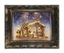 Boule à neige musicale de Noël en forme de tableau avec paillettes, lumières et scène de crèche