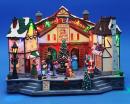 Automate musical de Noël avec scène de village, sapin, personnages, lumières et musiques électroniques