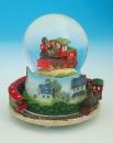 Boule à neige musicale de Noël animée avec globe en verre et train tournant autour de la boule