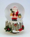 Boule à neige musicale animée de Noël avec globe en verre et Père Noël tenant une chaussette de Noël