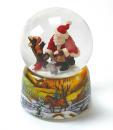 Boule à neige musicale animée de Noël avec globe en verre et Père Noël nourrissant des petits animaux
