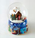 Boule à neige musicale animée de Noël avec globe en verre, socle en porcelaine et maison enneigée