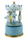 Carrousel musical miniature en bois avec socle bleu et 3 chevaux - Oh! Susanna