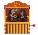 Boîte à musique à manivelle en bois décoré et sculpté sur le thème de Pinocchio