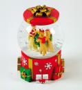 Boule à neige musicale de Noël avec globe en verre, neige et 4 chiens présentant leurs voeux de Noël - We wish you a merry Christmas