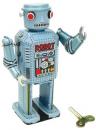 Jouet m&eacute;canique en m&eacute;tal (fer-blanc: t&ocirc;le d'acier recouverte d'&eacute;tain) - Robot m&eacute;canique bleu