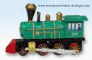 Jouet mécanique en métal, tôle et fer blanc : jouet mécanique locomotive verte