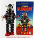 Jouet mécanique en métal, tôle et fer blanc : jouet mécanique robot noir