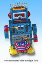 Jouet mécanique en métal, tôle et fer blanc : jouet mécanique mini robot avec tambour
