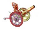 Jouet mécanique en métal, tôle et fer blanc : jouet mécanique soldat avec canon