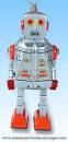 Robot mécanique en métal, tôle et fer blanc : robot mécanique robot gris et rouge