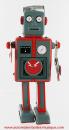 Robot mécanique en métal, tôle et fer blanc : robot mécanique gris et rouge