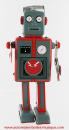 Robot mécanique en métal, tôle et fer blanc : robot mécanique gris et rouge