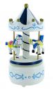 Carrousel musical miniature en bois : carrousel musical miniature blanc et bleu de taille moyenne