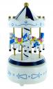 Carrousel musical miniature en bois : carrousel musical miniature bleu et blanc de grande taille