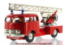 Jouet mécanique en métal, tôle et fer blanc agrafé : jouet mécanique "Camion échelle des pompiers"