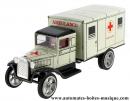 Jouet mécanique en métal, tôle et fer blanc agrafé : jouet mécanique "Camion ambulance"