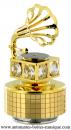 Boîte à musique en métal doré et cristal Swarovski : boîte à musique Swarovski Phonographe "La flûte enchantée"