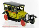 Jouet mécanique en métal, tôle et fer blanc : jouet mécanique taxi jaune