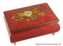 Boîte à bijoux musicale en bois marqueté : boîte à bijoux teintée rouge avec fleurs