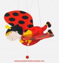 Mobile animé non musical en bois : animal volant (coccinelle volante animée)