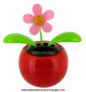 Fleur en pot animée par une cellule photovoltaïque : fleur animée solaire avec pot rouge