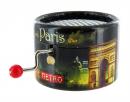 Boîte à musique à manivelle ronde en carton : boîte à musique à manivelle avec monuments de Paris