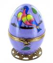 Oeuf musical de style Fabergé en porcelaine de Limoges avec oiseau - Roméo et Juliette (Nino Rota)