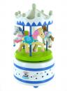 Carrousel musical miniature en bois : carrousel musical gris et blanc avec trois chevaux