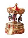 Carrousel musical miniature en résine : carrousel musical rouge et blanc avec trois chevaux