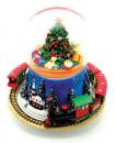 Boule à neige musicale de Noël : boule à neige avec scène de train tournant autour d'un sapin de Noël