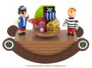 Boîte à musique animée en bois en forme de bascule : boîte à musique "Deux petits pirates avec coffre au trésor"