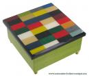 Boîte à bijoux musicale en bois de 18 lames avec marqueterie de motifs colorés : boîte à bijoux carrée "rectangles"