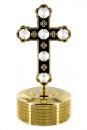 Boîte à musique en métal doré et cristal Swarovski: Boîte à musique croix avec 6 cristaux Swarovski