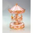 Grand carrousel musical miniature en polystone: carrousel musical rose et blanc