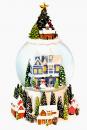 Boule à neige musicale de Noël: boule à neige avec maison bleue et bonhomme de neige