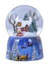 Boule à neige musicale de Noël: boule à neige avec base en porcelaine "Maison sous la neige"