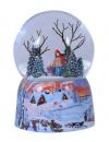 Boule à neige musicale de Noël: boule à neige avec base en porcelaine "Promenade en forêt"